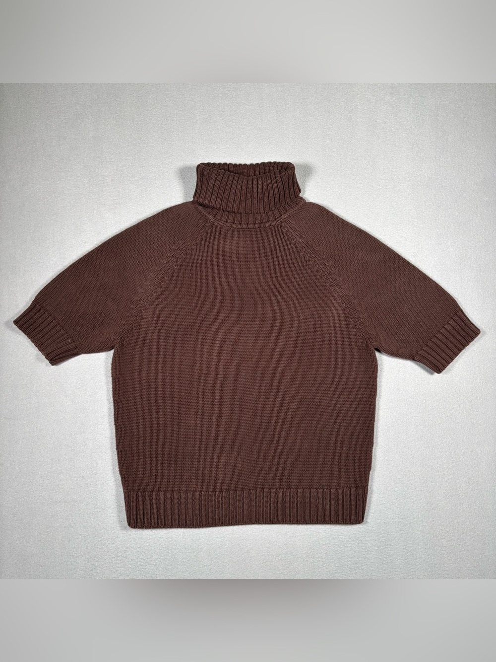 Jeanne Pierre Turtleneck Sweater Women’s Medium Brown Short Sleeve Ribbed Knit